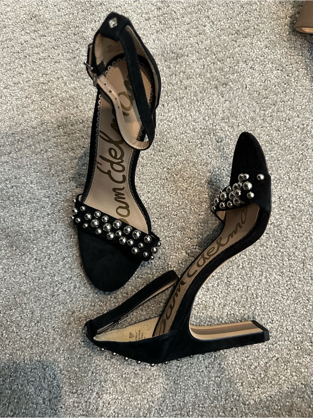 Sam Edelman Black Studded Pointed-Toe Ankle-Strap Heels